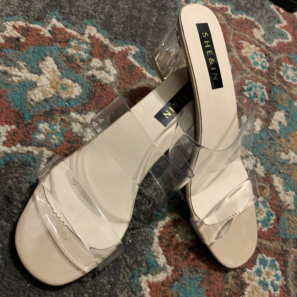 Clear chunk heel sandals NEVER WORN